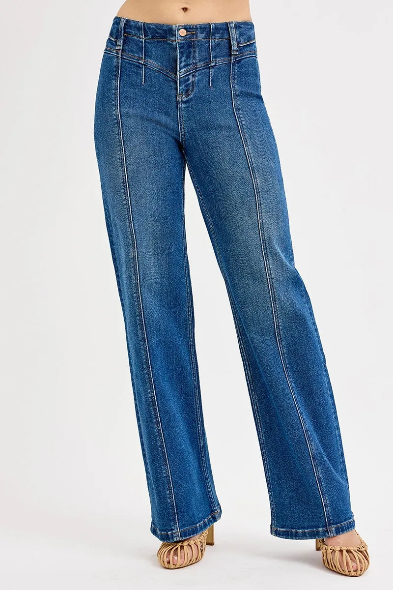 RISEN Seam Detail Wide Leg Jeans - Trendsi