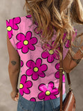 Flower Printed Round Neck Cap Sleeve Blouse - Trendsi - Flyclothing LLC
