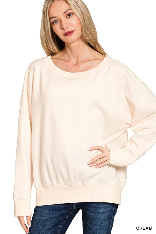 Zenana Fleece Boat Neck Sweatshirt - Trendsi - Flyclothing LLC