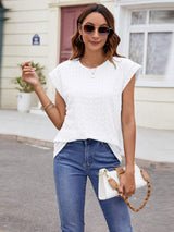 Textured Round Neck Cap Sleeve T-Shirt - Trendsi - Flyclothing LLC
