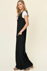 Double Take Full Size Sleeveless Wide Leg Jumpsuit with Pockets - Trendsi - Flyclothing LLC