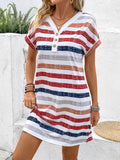 Striped V-Neck Short Sleeve Dress - Trendsi