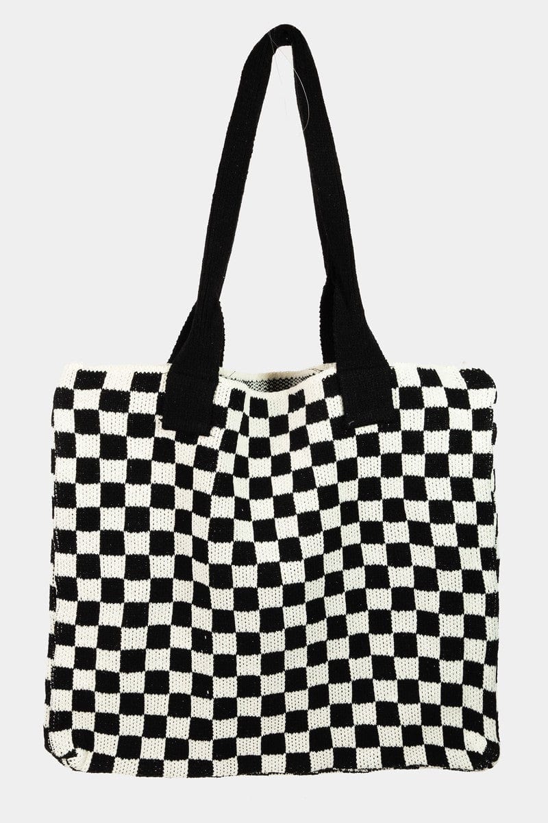 Fame Checkered Pattern Tote Bag - Trendsi