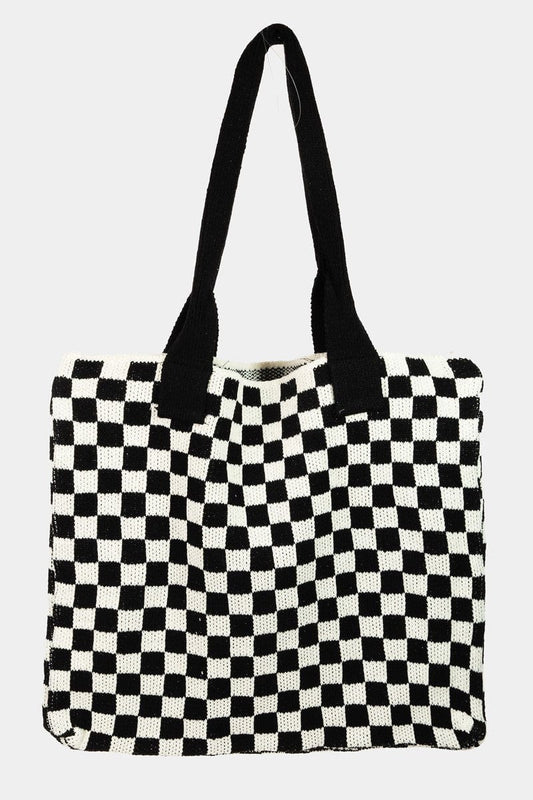 Fame Checkered Pattern Tote Bag - Trendsi