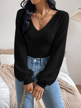 V-Neck Long Sleeve T-Shirt - Trendsi - Flyclothing LLC