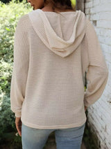 Waffle Knit Button Detail Hoodie - Trendsi - Flyclothing LLC