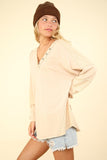 VERY J Washed V-Neck Exposed Seam Knit Top - Trendsi