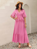 Lace Detail V-Neck Half Sleeve Midi Dress - Trendsi