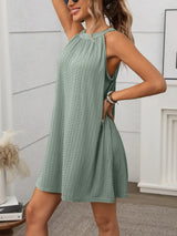 Textured Grecian Neck Mini Dress - Trendsi - Flyclothing LLC