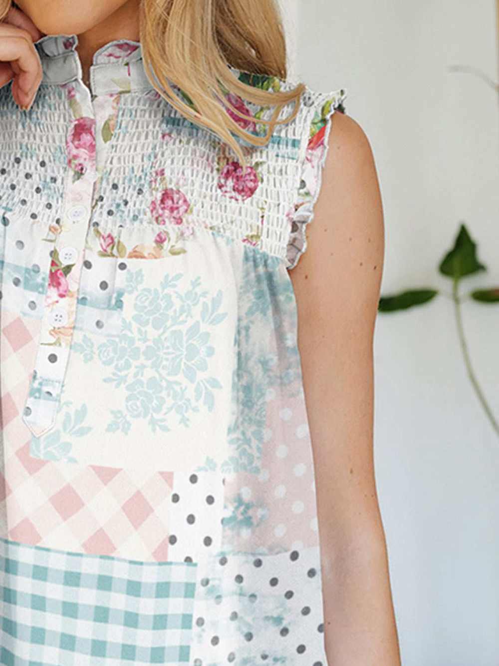 Frill Printed Mock Neck Top - Trendsi - Flyclothing LLC