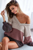 BiBi Color Block Out Stitching V-Neck Knit Top - Trendsi - Flyclothing LLC