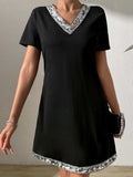 Sequin V-Neck Short Sleeve Mini Dress - Trendsi - Flyclothing LLC