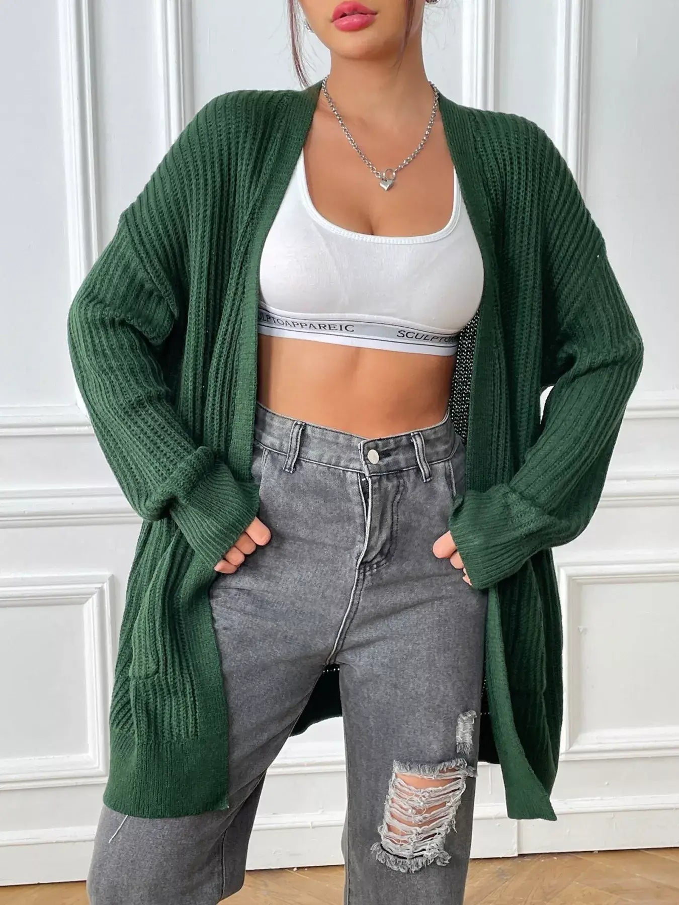 Open Front Drop Shoulder Cardigan - Trendsi - Flyclothing LLC