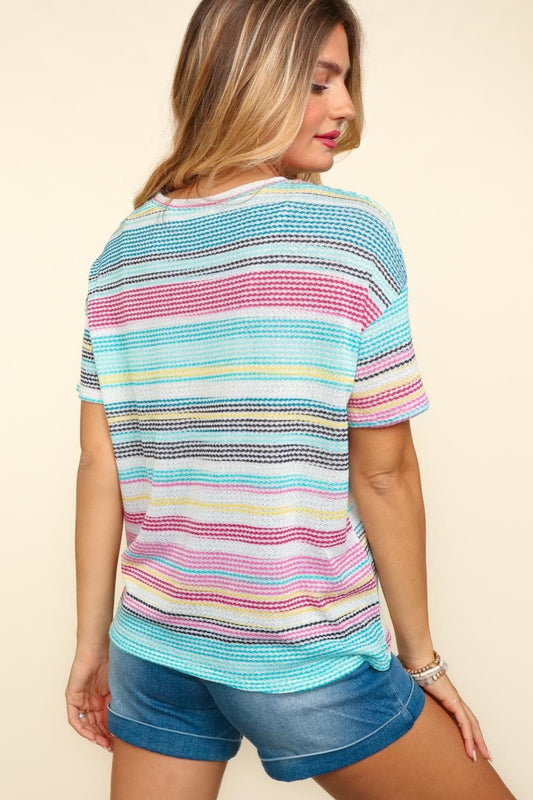 Haptics Waffle Stripe Short Sleeve T-Shirt - Trendsi