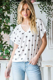 Heimish Full Size Star Print Short Sleeve V-Neck Waffle Knit T-Shirt - Trendsi - Flyclothing LLC