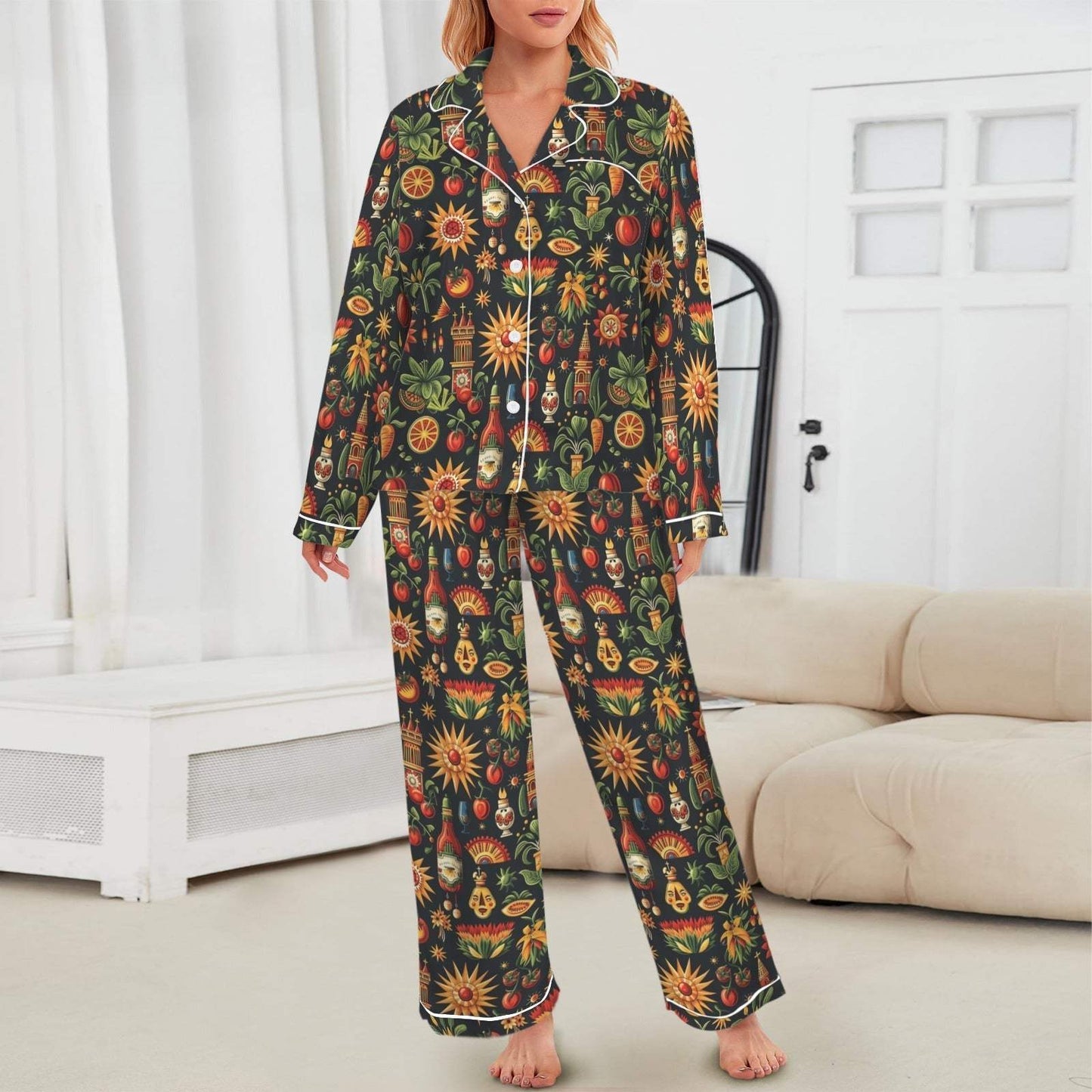 Baha Ranch Colores De Mexico - Mexican Culture Satin Pajamas - Baha Ranch Western Wear - Flyclothing LLC