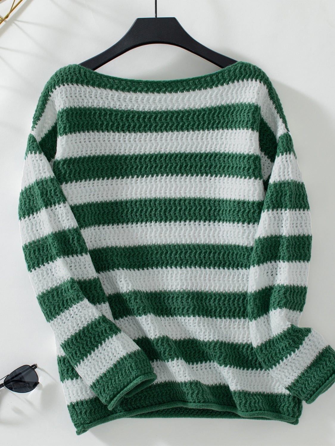 Striped Dropped Shoulder Long Sleeve Sweater - Trendsi