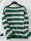 Striped Dropped Shoulder Long Sleeve Sweater - Trendsi