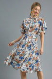 Umgee Floral Print Flutter Sleeve Dress - Trendsi