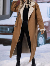 Plus Size Drop Shoulder Sherpa Longline Coat - Trendsi - Flyclothing LLC