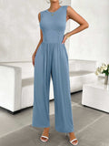 Round Neck Sleeveless Wide Leg Jumpsuit - Trendsi - Flyclothing LLC