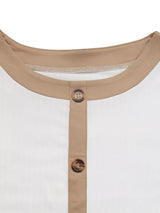 Decor Button Round Neck Short Sleeve Blouse - Trendsi - Flyclothing LLC