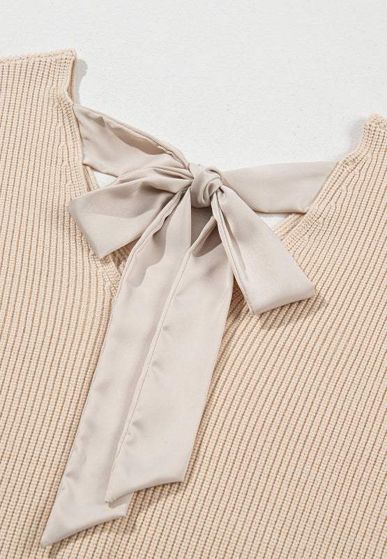 Tied Back V-Neck Long Sleeve Sweater - Trendsi - Flyclothing LLC