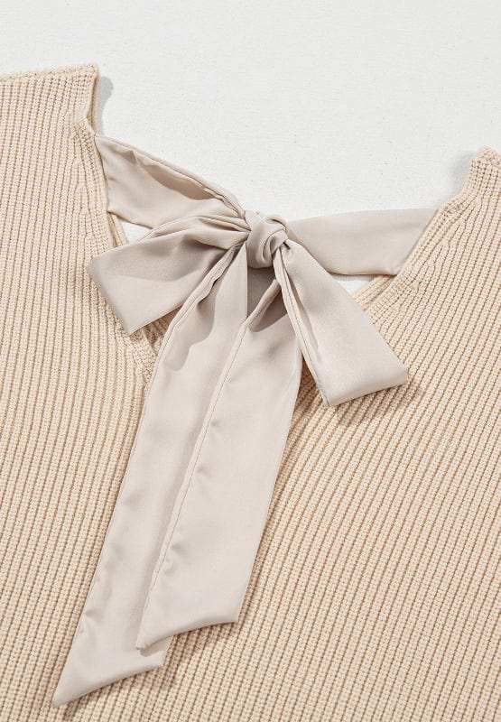 Tied Back V-Neck Long Sleeve Sweater - Trendsi - Flyclothing LLC