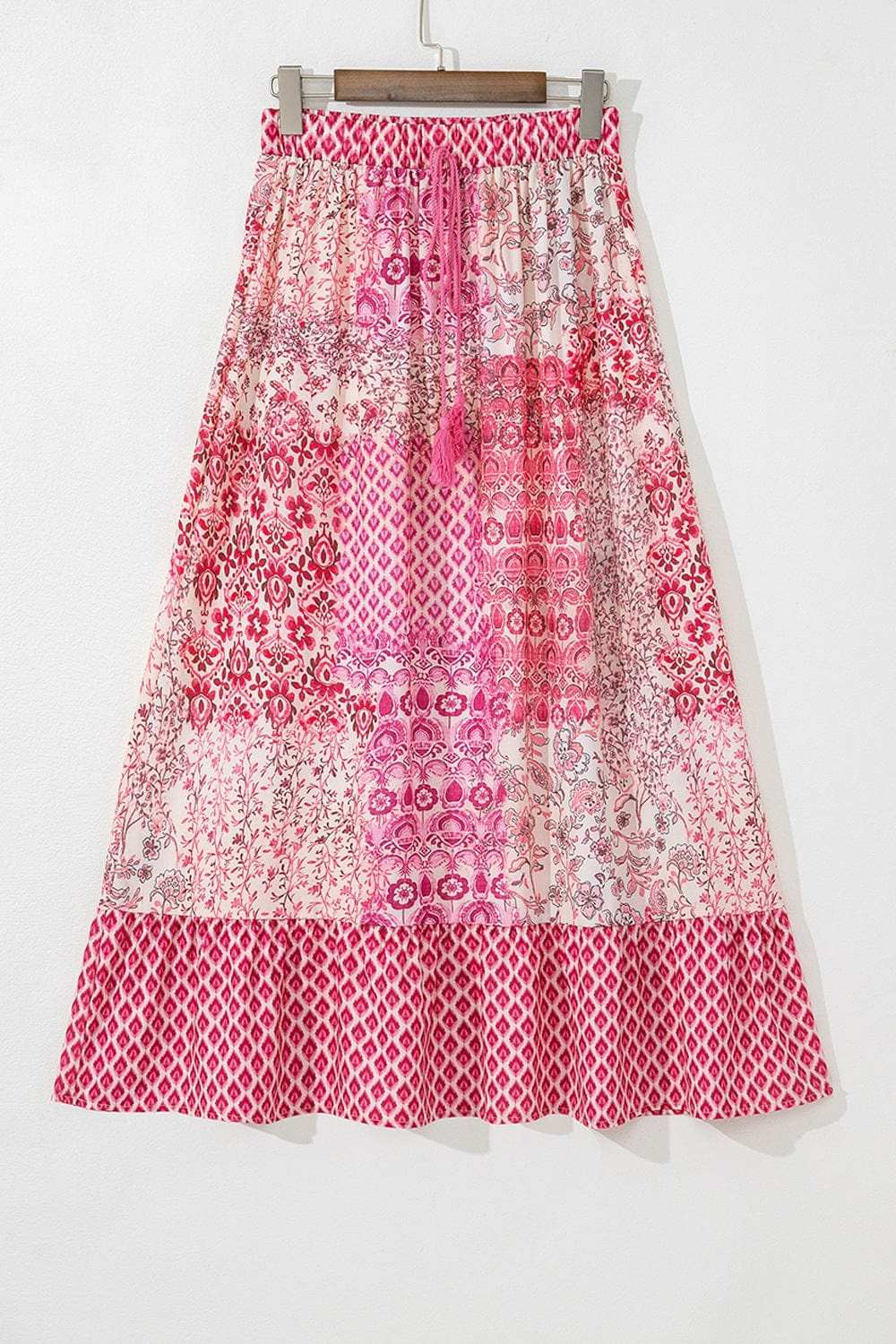 Printed Tassel Drawstring High Waist Maxi Skirt - Trendsi - Flyclothing LLC