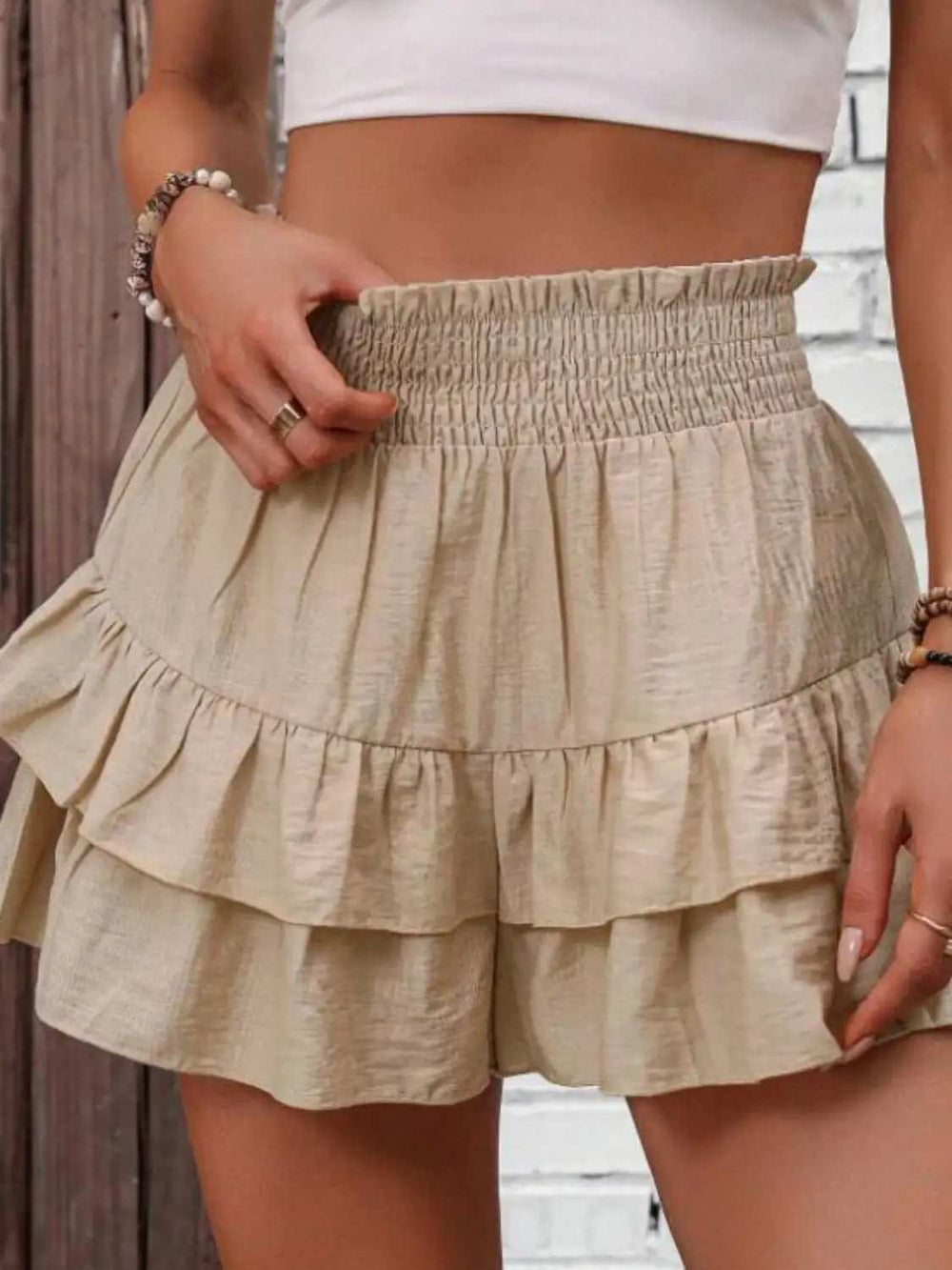 Smocked Layered Shorts - Trendsi - Flyclothing LLC