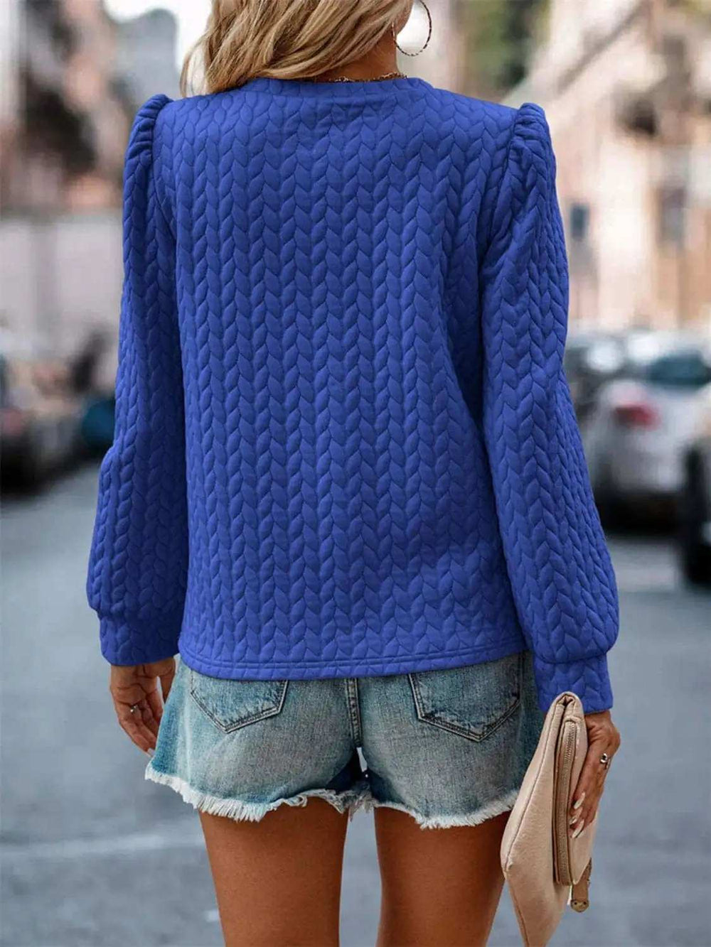 Textured Round Neck Long Sleeve Sweatshirt - Trendsi - Flyclothing LLC