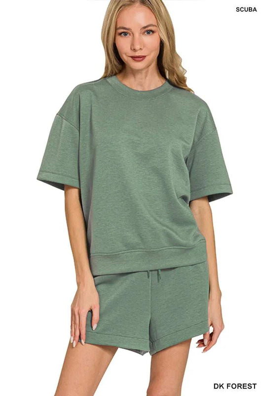 Zenana Scuba Short Sleeve Top & Shorts Set - Trendsi - Flyclothing LLC