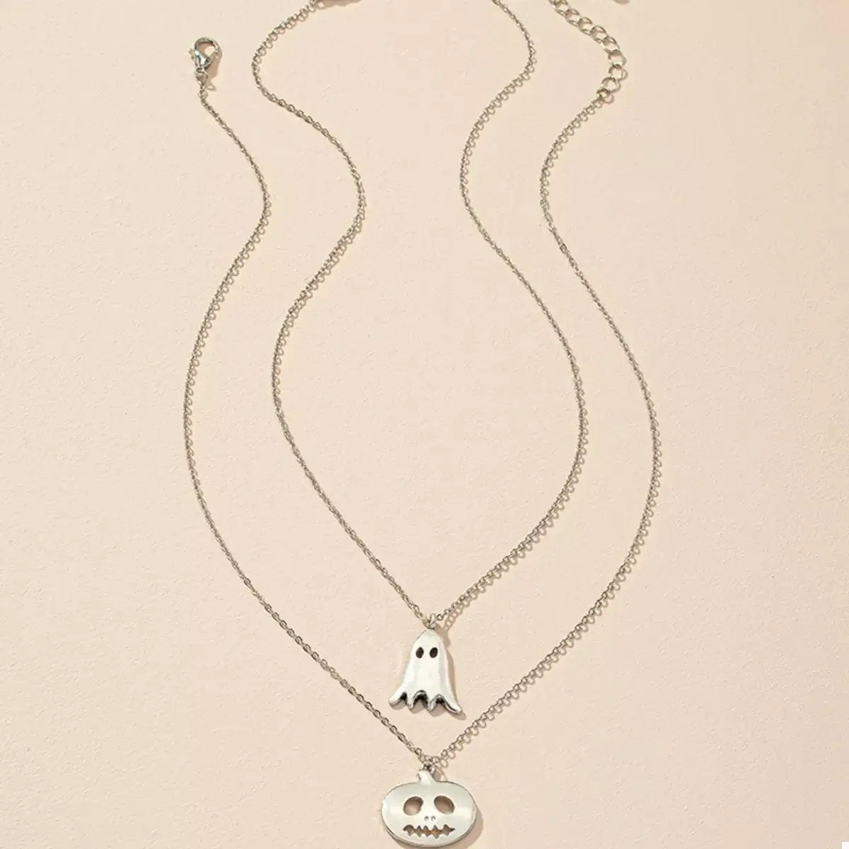 2 Piece Halloween Ghost & Pumpkin Pendant Necklace - Trendsi - Flyclothing LLC