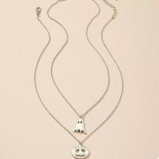 2 Piece Halloween Ghost & Pumpkin Pendant Necklace - Trendsi - Flyclothing LLC