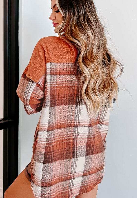 Plaid Button Up Long Sleeve Jacket - Trendsi - Flyclothing LLC