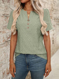 Eyelet Notched Short Sleeve Top - Trendsi