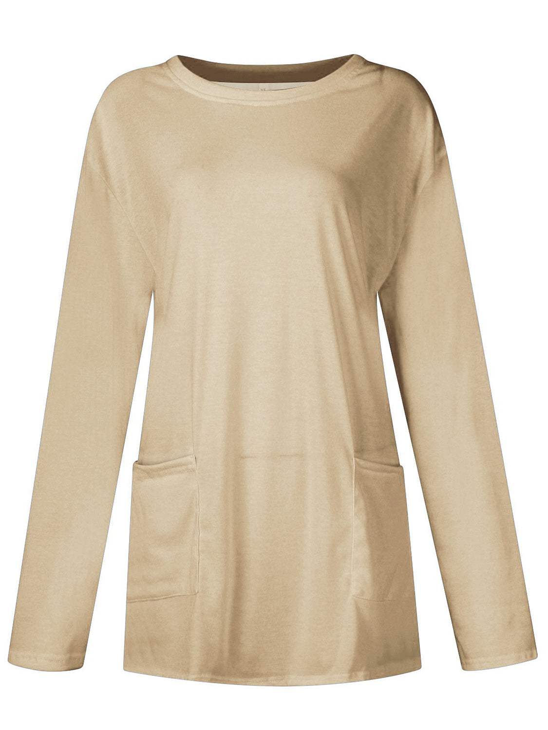 Full Size Pocketed Round Neck Long Sleeve T-Shirt - Trendsi - Flyclothing LLC