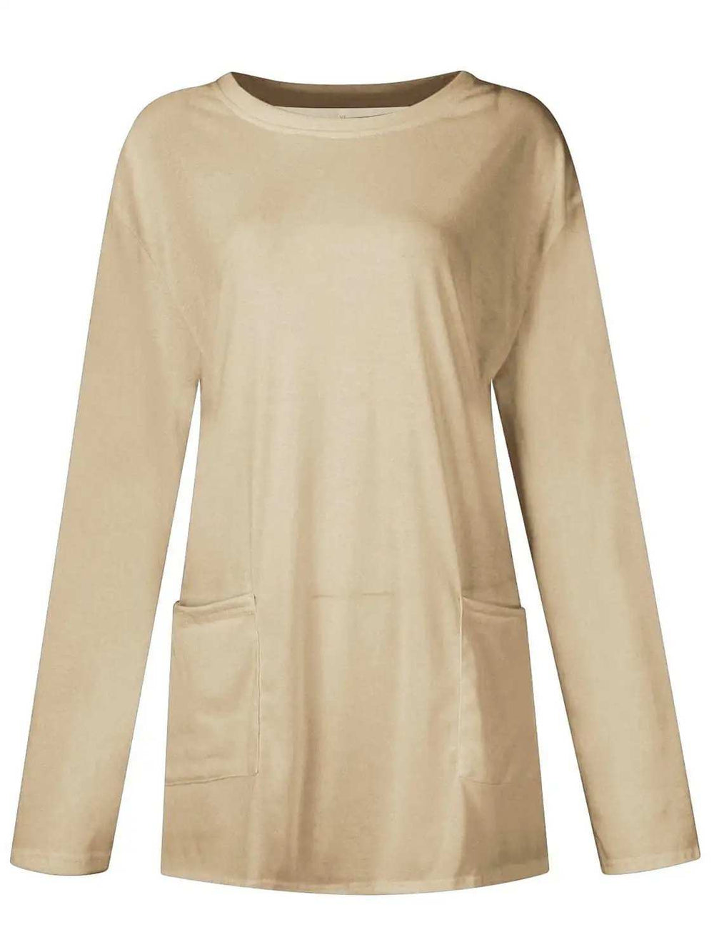 Full Size Pocketed Round Neck Long Sleeve T-Shirt - Trendsi - Flyclothing LLC