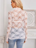 Mock Neck Long Sleeve Lace Sheer Top - Trendsi - Flyclothing LLC