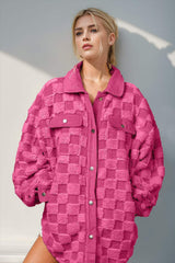 Double Take Button Up Fuzzy Checkered Shacket - Trendsi - Flyclothing LLC