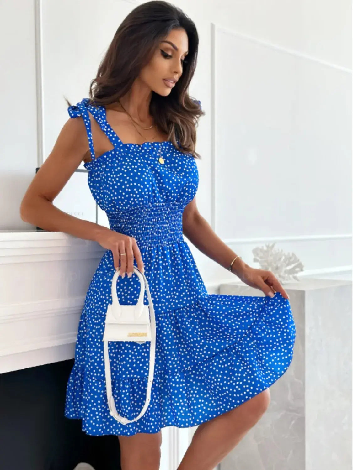 Polka Dot Square Neck Mini Cami Dress - Trendsi - Flyclothing LLC