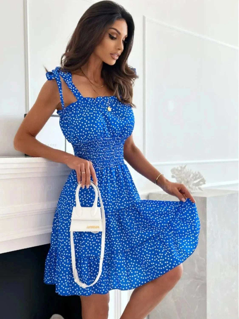 Polka Dot Square Neck Mini Cami Dress - Trendsi - Flyclothing LLC