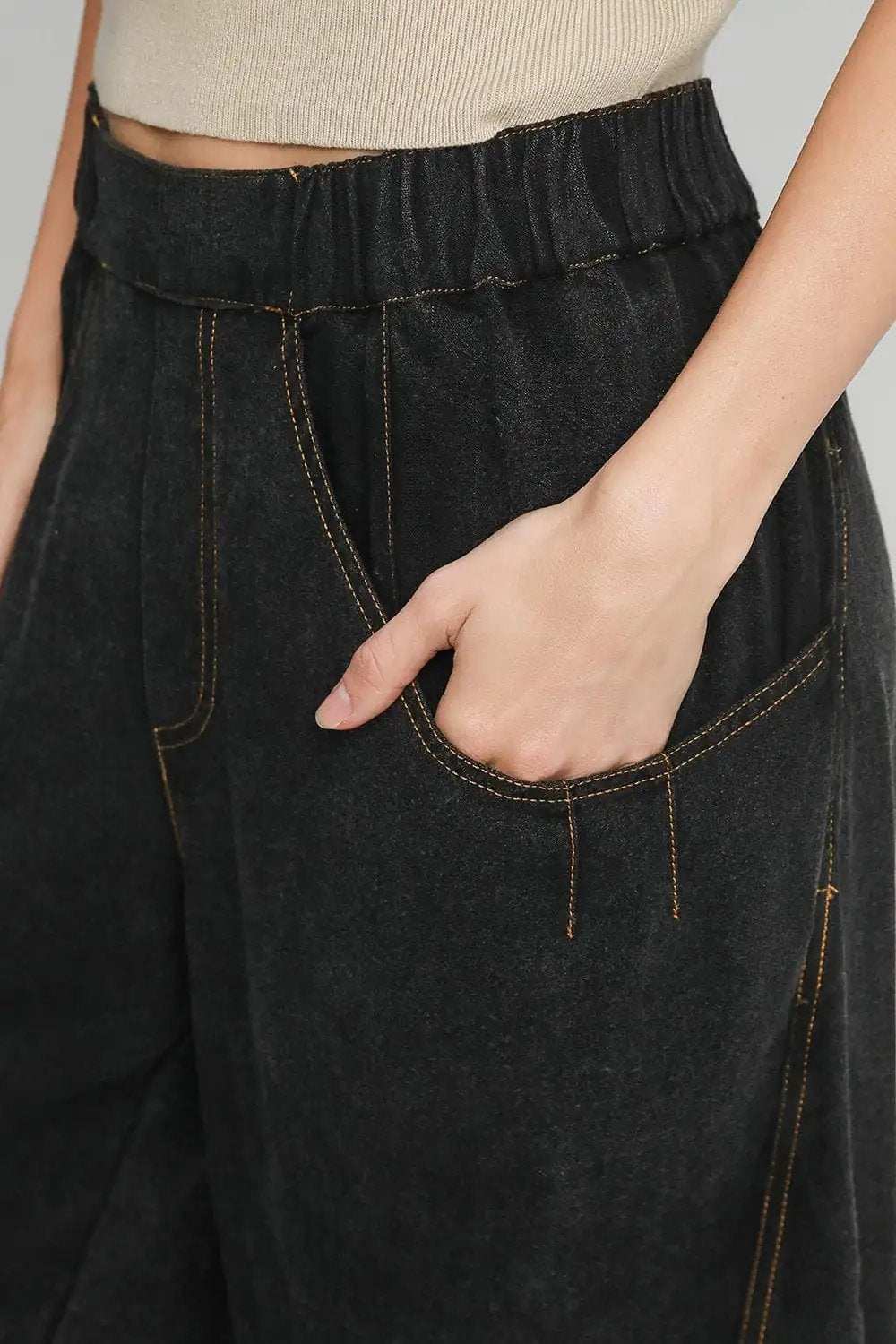 Umgee Elastic Waist Baggy Fit Pants with Pockets - Trendsi - Flyclothing LLC