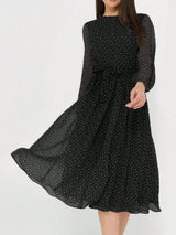 Polka Dot Long Sleeve Midi Dress - Trendsi - Flyclothing LLC