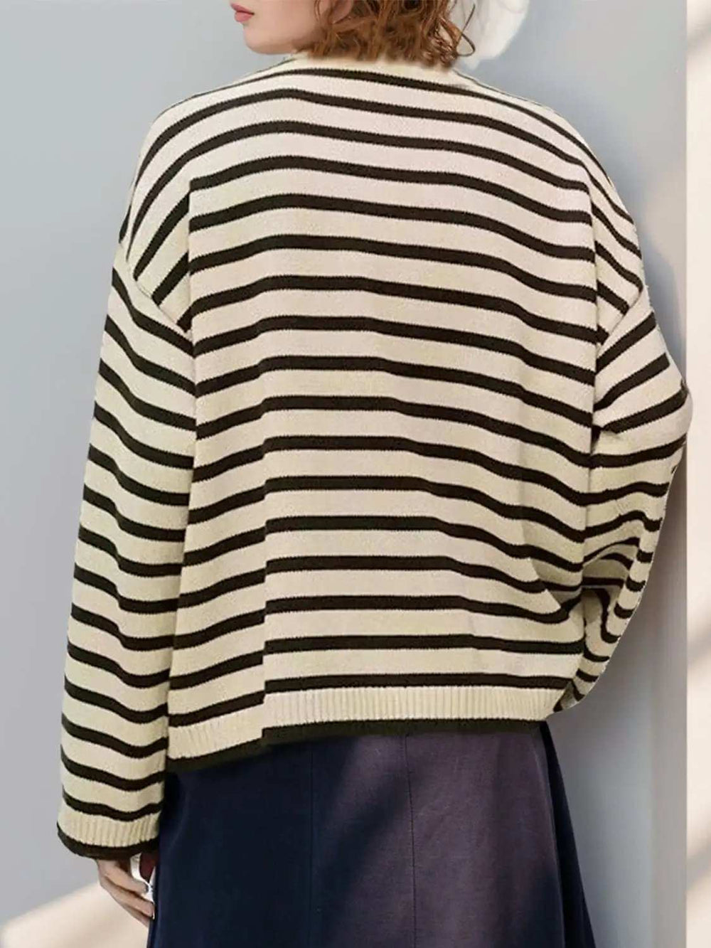 Striped Round Neck Long Sleeve Knit Top - Trendsi - Flyclothing LLC