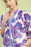Umgee Paisley Print Button Front Blouse with Scallop Trim Detail - Trendsi - Flyclothing LLC