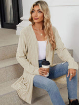 Pocketed Open Front Long Sleeve Cardigan - Trendsi - Flyclothing LLC
