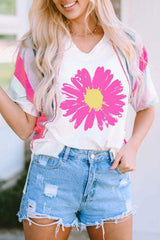 Daisy Graphic V-Neck Half Sleeve T-Shirt - Trendsi - Flyclothing LLC