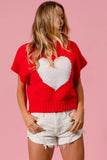 BiBi Rib Banded Heart Pattern Valentines Sweater - Trendsi - Flyclothing LLC