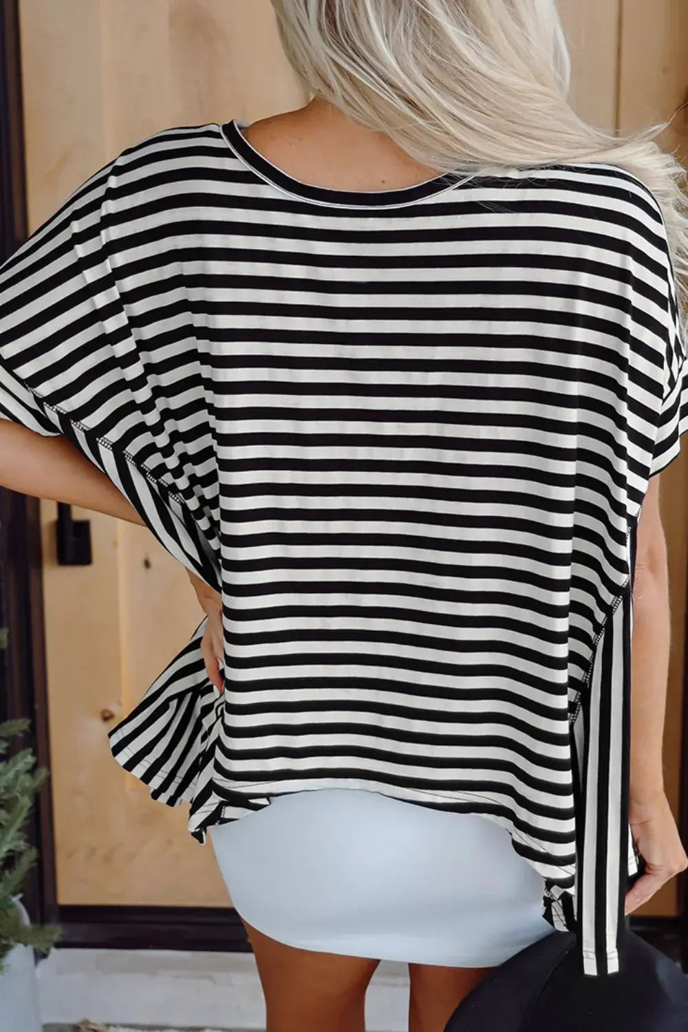 Stripe Batwing Sleeve Round Neck Oversized Top - Trendsi - Flyclothing LLC